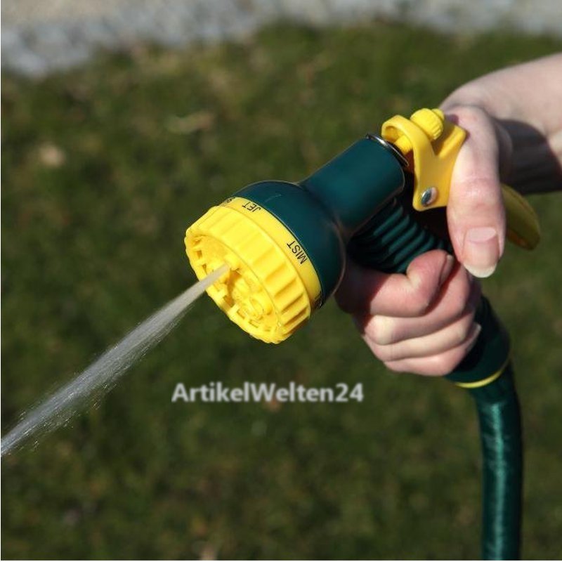 FLORASUN flexibler Gartenschlauch 15m inkl. Sprühkopf, KomplettSet, 3