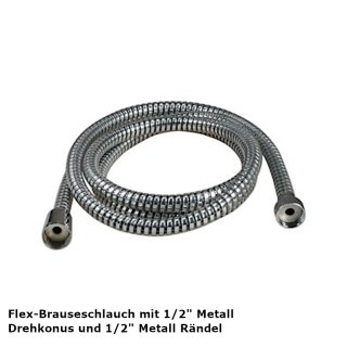 Flex Brauseschlauch160cm, 1/2" Drehkonus x Rändel, Kunststoff, Metall Anschluss