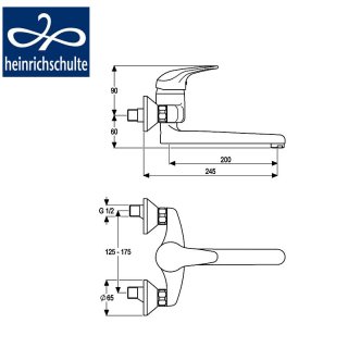 heinrichschulte Küchen-Wandarmatur Xena mit Schwenkauslauf 200mm, EHM
