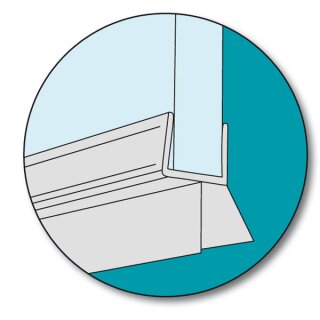 Duschtür Lippendichtung 100cm mit 2 Dichtlippen a 12mm Länge für 6-8mm Glasstärke