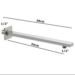 Brausearm UP eckig 39cm für Unterputzmontage, Duscharm 1/2" Anschluss, chrom