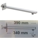 Brausearm UP eckig 39cm für Unterputzmontage, Duscharm 1/2" Anschluss, chrom