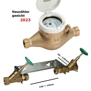 Wasserzähler 190mm kalt 2020 mit Einbaugarnitur DVGW 1x1 AG, Komplett Set