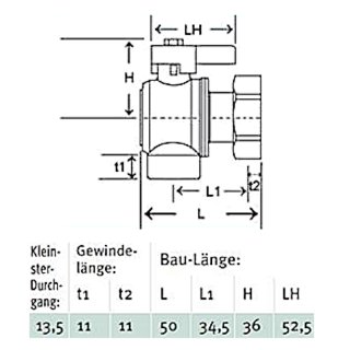 Eck-Kugelhahn mit Wasserzähler Anschlussverschraubung, IG 3/4 x 3/4 Überwurf, Messing