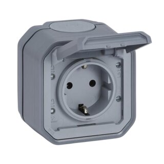 SCHUKO Steckdose 1-fach, Aufputz Feuchtraum, Plexo NEW, mit Klappdeckel