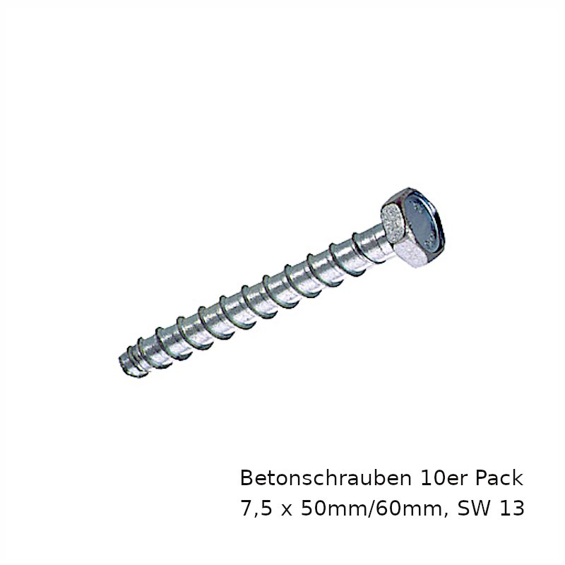 Betonschraube 10 Stück mit Sechskantkopf SW13, 7,5 x 50/60, Stahl