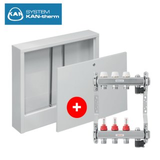 KAN-therm Aufputz-Verteilerschrank 850mm inkl. Edelstahlverteiler 11 HK, Profilrohr 1" IG