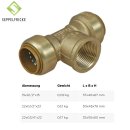 Steckfitting Messing T-Stück, Steck x IG x Steck, 22mm x 3/4", Tectite T130G