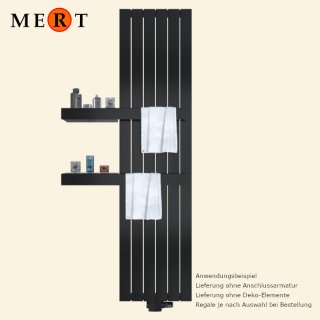 MERT Design Badheizkörper TEO tiefschwarz, Flachheizkörper, 45 x 180 cm 2 Regale links