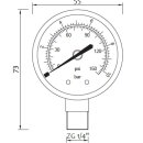 Manometer Metall 1/4 Zoll, 0 - 10 bar D55mm Anschluss hinten, unten