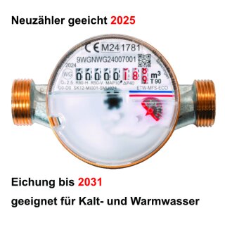 Wasserzähler 2 in1 2025 1/2 Zoll - 3/4 Zoll x 80mm 110mm 130mm