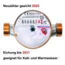 Wasserzähler 2 in1 2025 1/2 Zoll - 3/4 Zoll x 80mm...