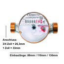 Wasserzähler 2 in1, 1/2 Zoll - 3/4 Zoll x 80mm 110mm...