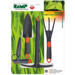 RAMP Gartenwerkzeug-Set 4-tlg. Pikierstab, Schaufel, Hacke, Handkralle