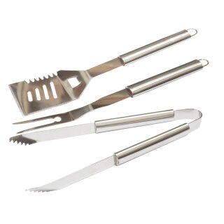 Edelstahl-Grillbesteck Set XL 3 tlg. Gabel, Zange, Wender - Länge 42cm