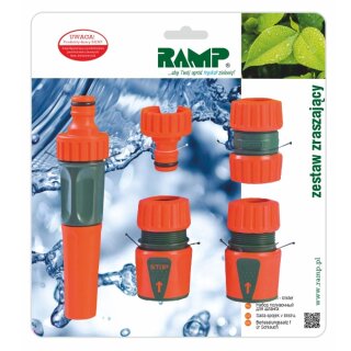 RAMP Bewässerungsset 1/2 und 3/4 Zoll 5-teilig – Schnellkupplungen, Aqua Stop & Sprühdüse