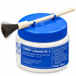Torrey Lötpaste Nr.3 250g mit Pinsel DVGW GW7 Kupferrohr Weichlotpaste