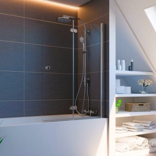 Badewannen-Faltwand, 140 cm x 100 cm, 2-tlg. chrom,...