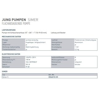Jung Simer 5 Tauchpumpe Flachsauger OD6601G-05