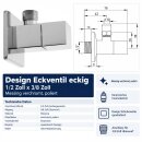 Design Eckventil eckig 1/2 Zoll x 3/8 Zoll, Messing verchromt, poliert