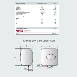 Ariston ANDRIS LUX 30 D EU Warmwasserspeicher 30L, Boiler, Übertisch 3100369